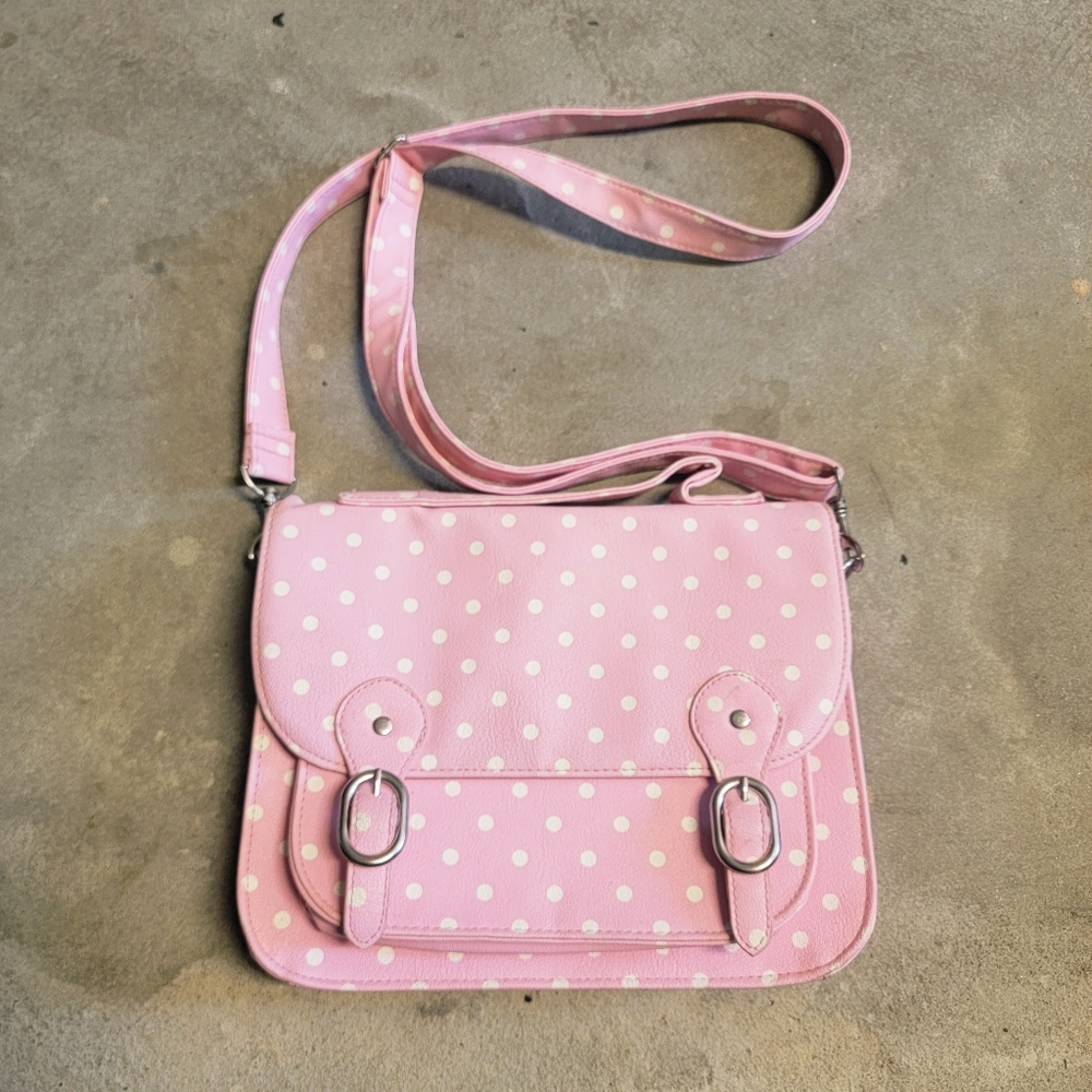 **Clairs Pink Polka Dot Satchel Bag**